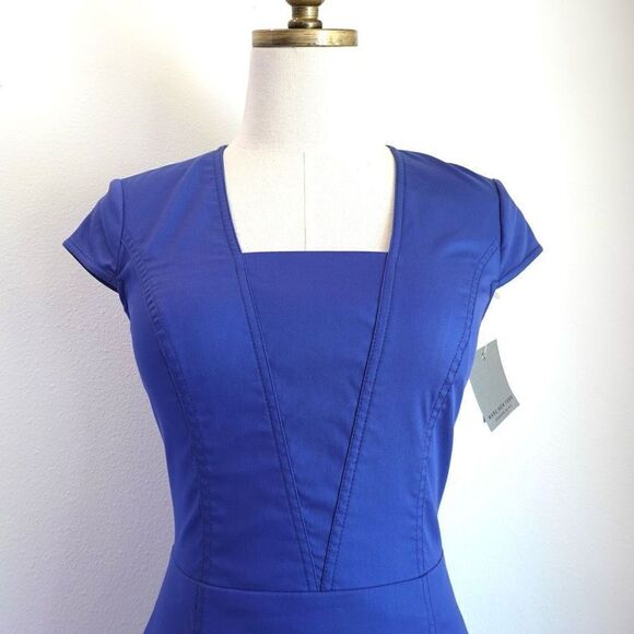 Marc New York Andrew Marc Bodycon Shift Dress Stitching Details Cap Sleeves Blue - Picture 2 of 16